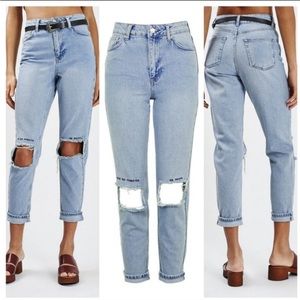 Topshop light wash Embroidered mom jeans
